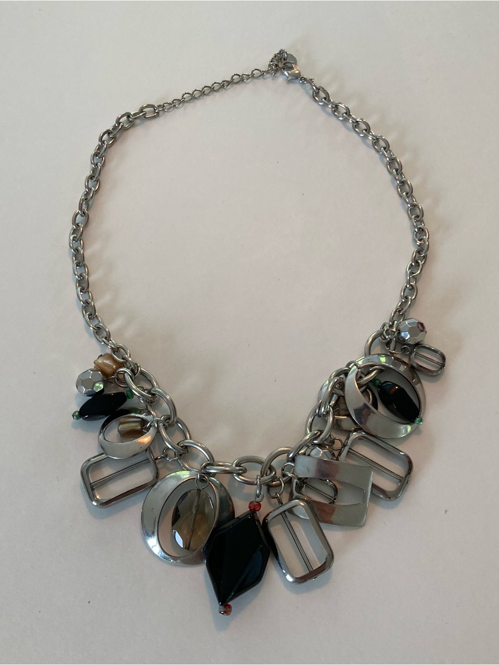 Mexx Silver-Tone Necklace with Black and Smoky Charms